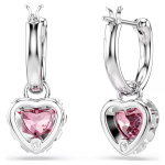 Chroma drop earrings Heart, Pink, Rhodium plated